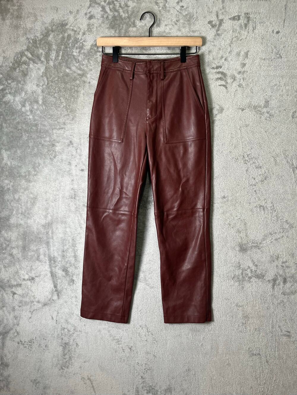 7 For All Mankind Faux Leather Straight Leg Pants Brown High‎ Rise Women's XS